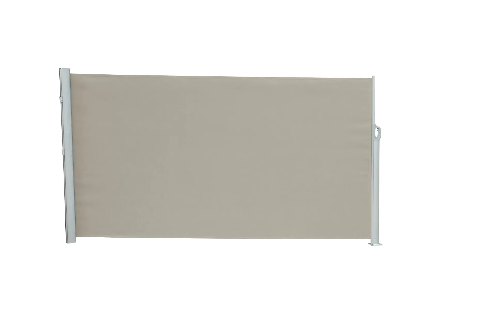 Windscherm in beige kleur met aluminium frame en bevestigingspennen