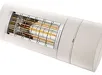 Witte terrasverwarming met infraroodpanelen en bedieningsknoppen aan de zijkant