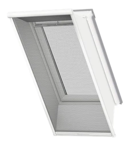 Zilverkleurige insectenhor met zwart frame, geschikt voor Velux-raam