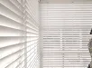 Moderne witte horizontale jaloezieën met kunstwerk in de ruimte