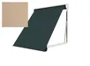 Uitvalscherm in beige en donkerblauw met aluminium frame, neergelaten positie