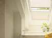 Witte VELUX jaloezie in raamkozijn met plant